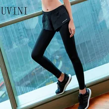 UVINI, 2 в 1, спортивные штаны для женщин, для спортзала, тренировки, фитнеса, леггинсы+ шорты, компрессионные, для бега, трико, для бега, спортивные брюки
