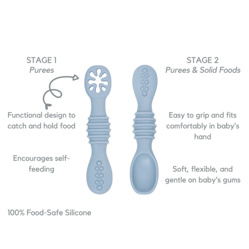 Customizable Logo Baby Food Spoon Silicone Meal Spoon Soup Rice Porridge Spoon Hollow Wave Point Design Training Grip BPA Free 5