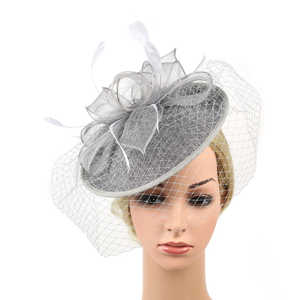 Hot Sale Hair Head Band Sinamay Hat Feather Headband Fascinator Veil Wedding Fashion Flower Headband for Girls Hair Accessories