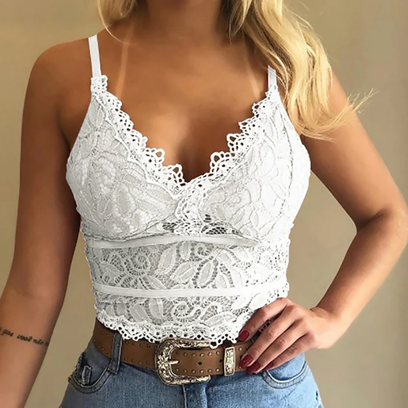 Women Lace Bustier Crop Top Ladies Casual Sleeveless Cami Vest Tank  Bralette Bra