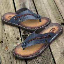 Handmade Leather Slippers Summer Fashion Men Flip Flops Outdoor Slippers Breathable Comfortable Men Flip-Flops Big Size