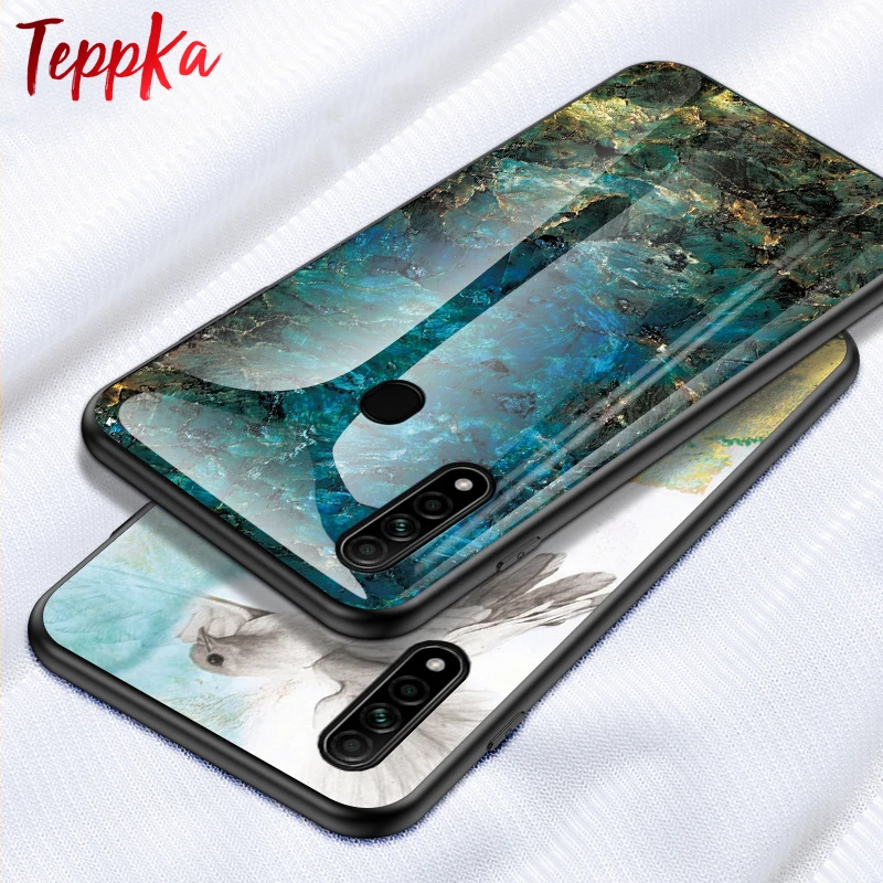 For OPPO A8 Case Marble Glass & Silicone Frame Hard Phone Cover for Slim Shockprooof Coque |