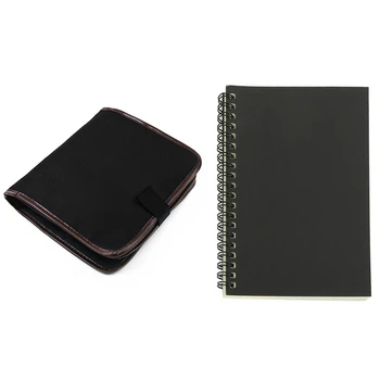 

1 pcs Kraft Coil Sketch Blank Notebook Creative Notebook & 1 pcs Canvas Pencil Wrap 72 Slots Colored Pencil Case