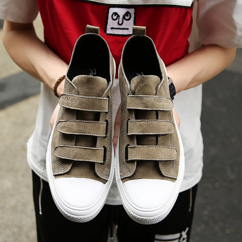 

New Cool Young Casual Shoes for Boy Hook & Loop Casual Brand Shoe Men Genuine Leather Casual Sneakers Man High Quality Men Shoes