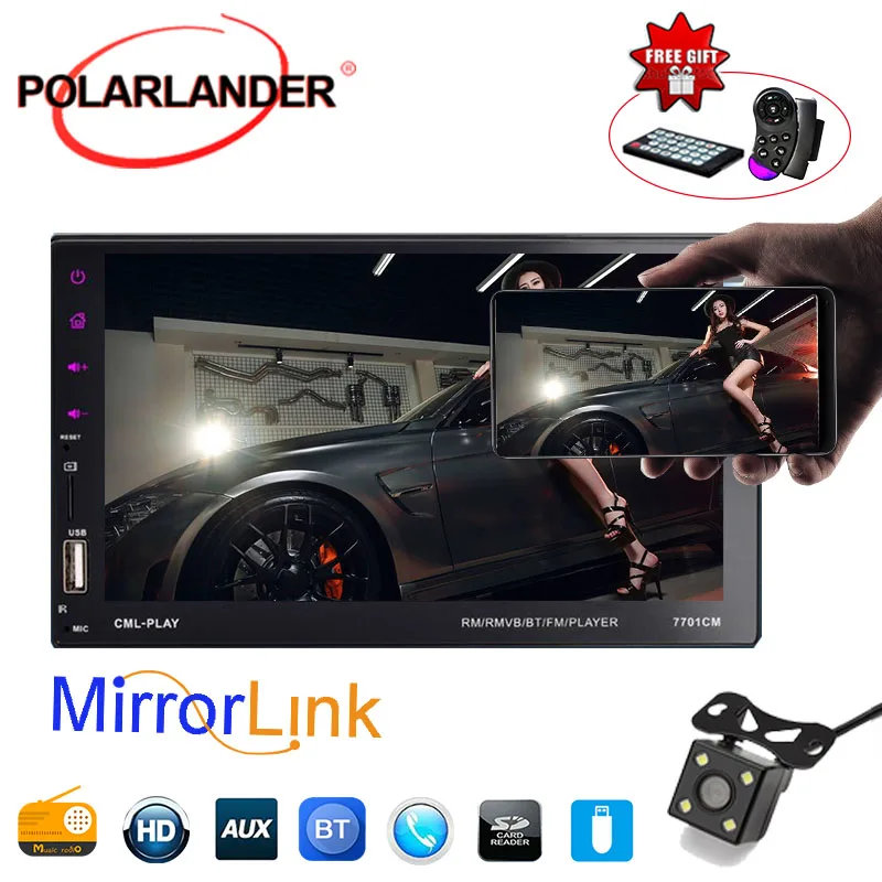 7 дюймовый сенсорный экран Bluetooth USB/FM/Aux Стерео Автомобильное Зеркало без рук 2 Din MP5