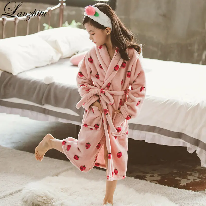 Мода г. Банные халаты для детей, зимний детский банный халат, фланелевый банный халат с рисунком для девочек, пижама с мягким поясом szlafrok peignoir