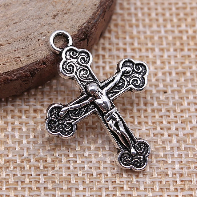 Wholesale 100pcs/bag Jesus Cross Charms DIY Metal Jewelry Making Antique  Silver Color 22x29mm - AliExpress