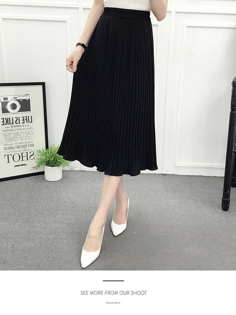 2020 Women pleated skirt high waist casual chiffon skirt female fashion cute spring summer elegant midi skirt women new DR1464 (6)