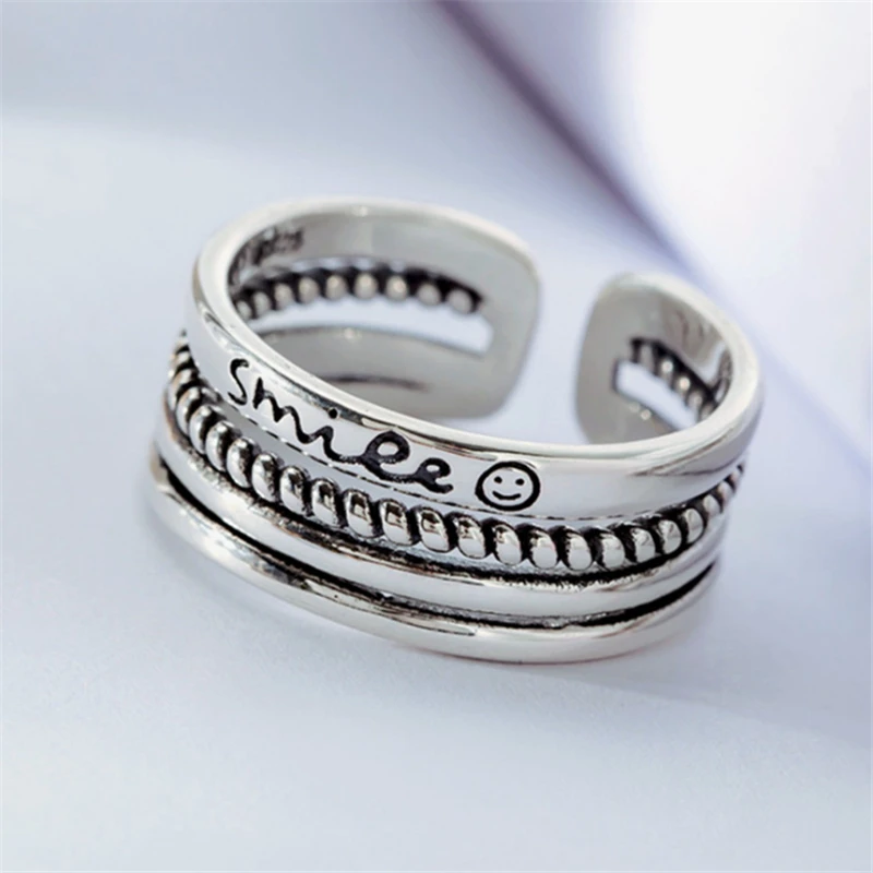 

Retro Version Punk Vintage 925 Sterling Silver Finger Ring Happy Smile Face Jewellery Womens Personalized Stackable Thumb Ring