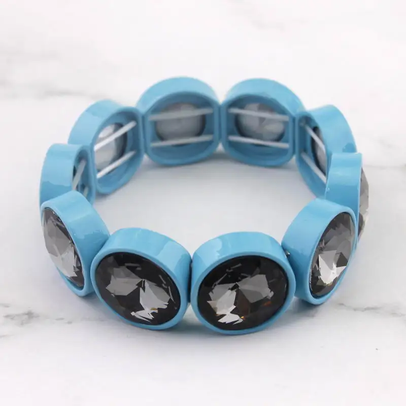 ZWPON Faceted Glass Crystal Square Tile Bead Bangles Bracelets for Women Fashion Multicolor Painted Elastic Bracelets Wholesale - Окраска металла: B2241 Blue