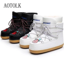 Зимние ботинки; женские ботильоны; теплые зимние ботинки; женская теплая Повседневная обувь из плюша; женские водонепроницаемые ботинки без застежки на платформе; большие размеры