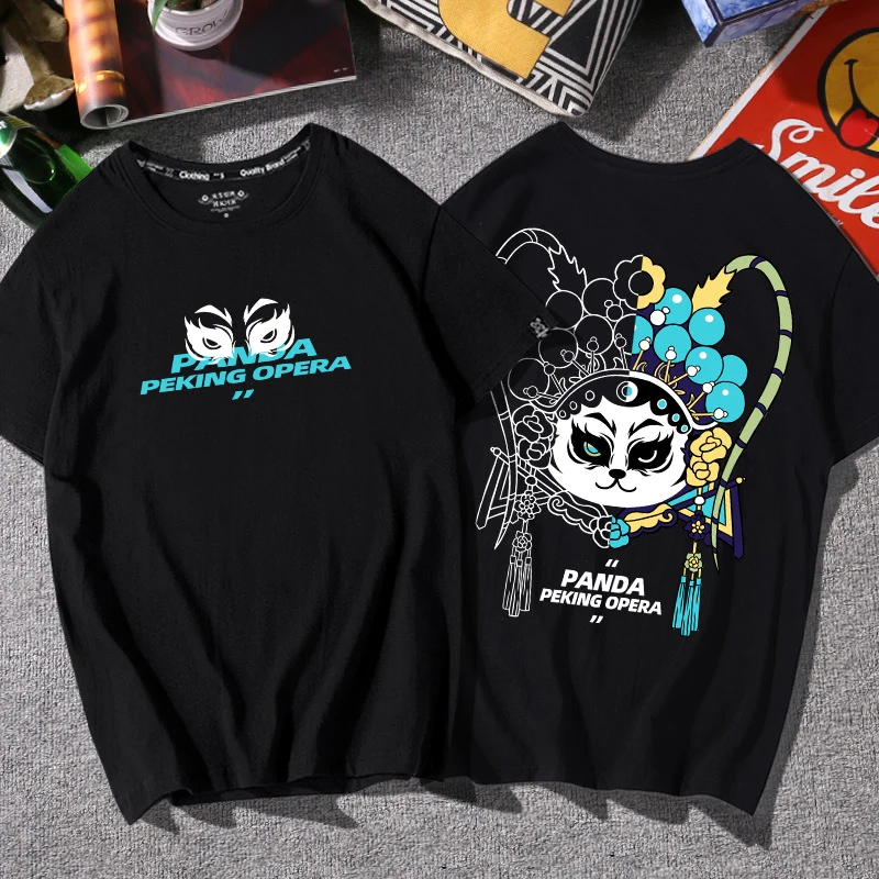 

Spring Summer Funny Beijing Opera Print T-shirt Couples Hip Hop All-Match Harajuku Brief Clothes Men Cotton Newness Streetwear