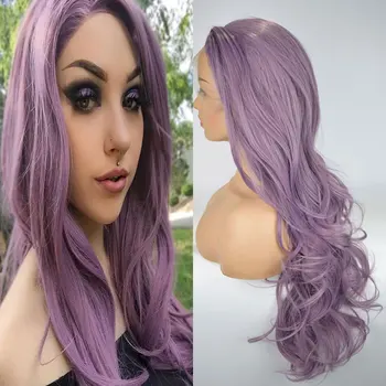 

Bombshell High Temperature Fiber 13* 3 Purple Long Natural Wave Wig Synthetic Lace Lace Front Wig Natural Split Ms Wig