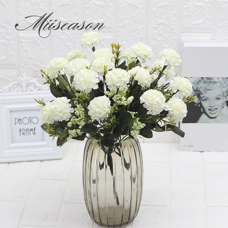 

Hydrangea silk flower Ball White Dandelion artificial flowers bouquet birthday home wedding decor accessories fake flower 7 fork