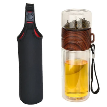 

Double Wall Glass Water Bottle Tea and Water Separation Bottle Mug Cup with Tea Infuser Home Office RT99