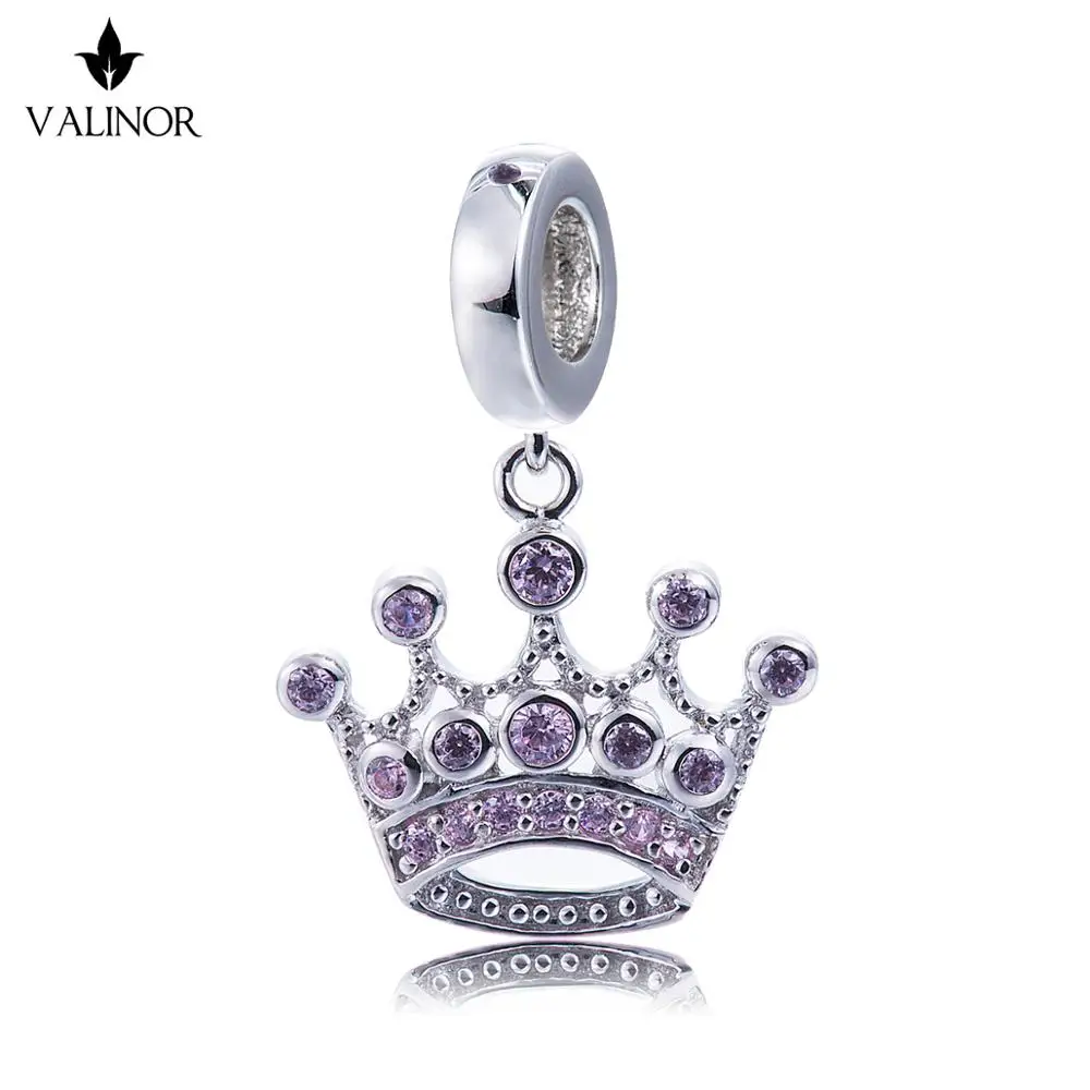 

Video! Pink Crown Pendant 925 Sterling Silver beads charms fit Bracelets & Bangles Never change color DDBJ021