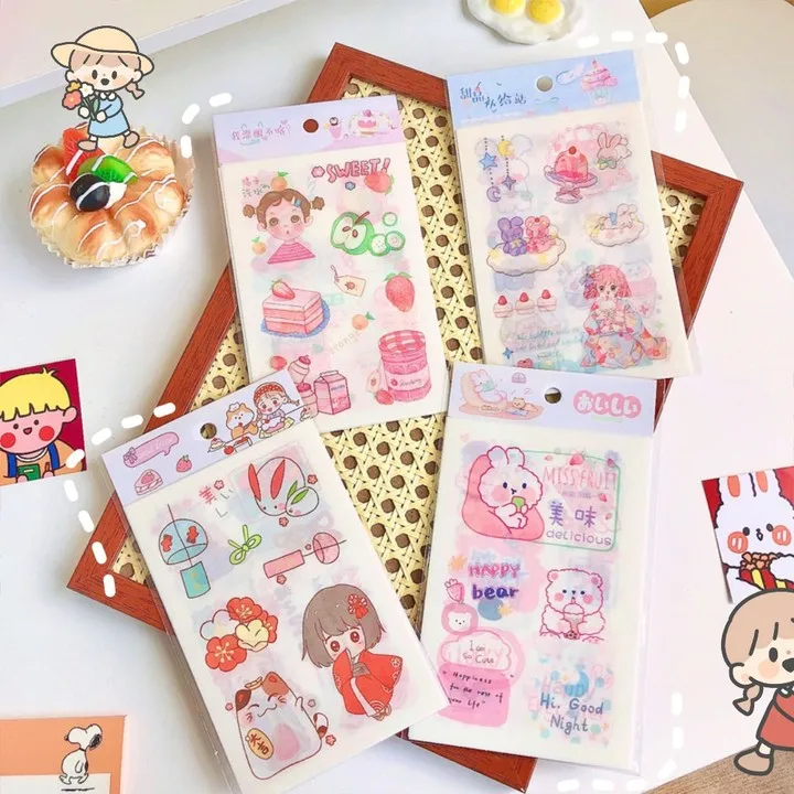 

Ins Creative Cartoon Stickers, Literary and Art Students' Account Stickers, Notebook Decoration, Bear Rabbit Cartoon Stickers