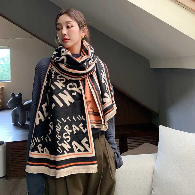 

Winter Cashmere Scarf Lady Design Luxury Brand Warm Pashmina Blanket Wraps Women Shawl Female Decoration Thick Foulard