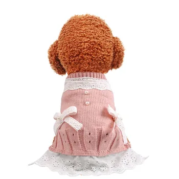 

Princess Dog Dress Winter Warm Wool Knitting Dog Clothes for Small Dogs Ropa Para Mascota Pomeranian Poodle Chihuahua Pet Outfit
