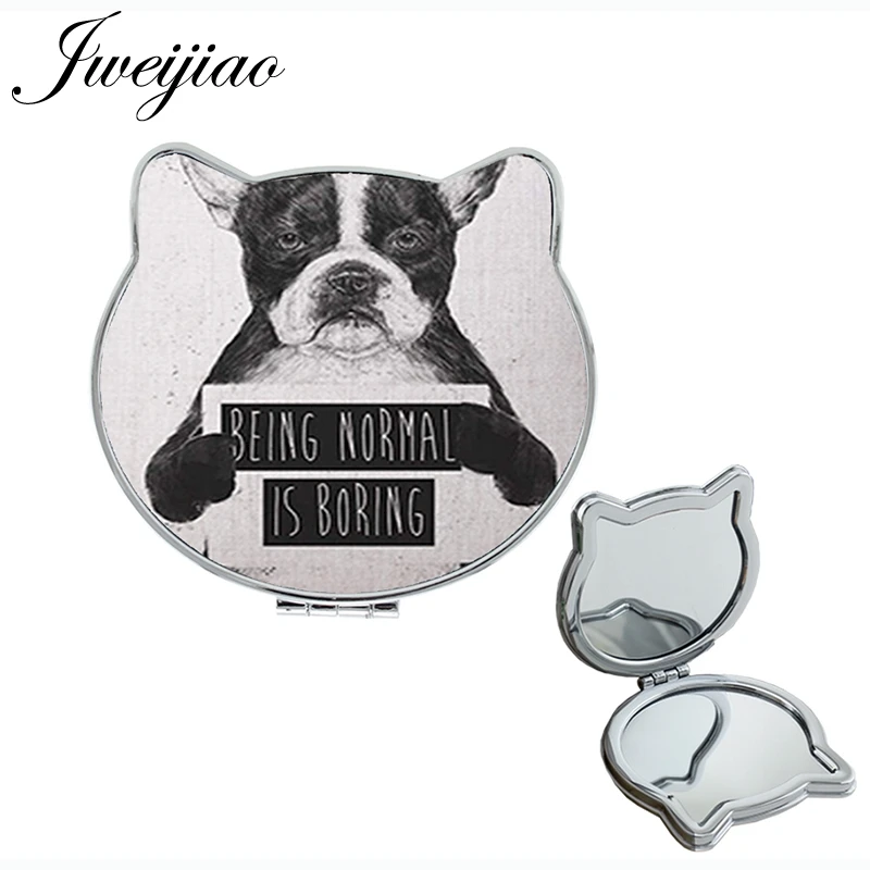 

JWEIJIAO black dog Non-mainstream Cat Ear Shaped Travel game Magnifier gift Mirror BEING NORMAL IS BORING letters A141