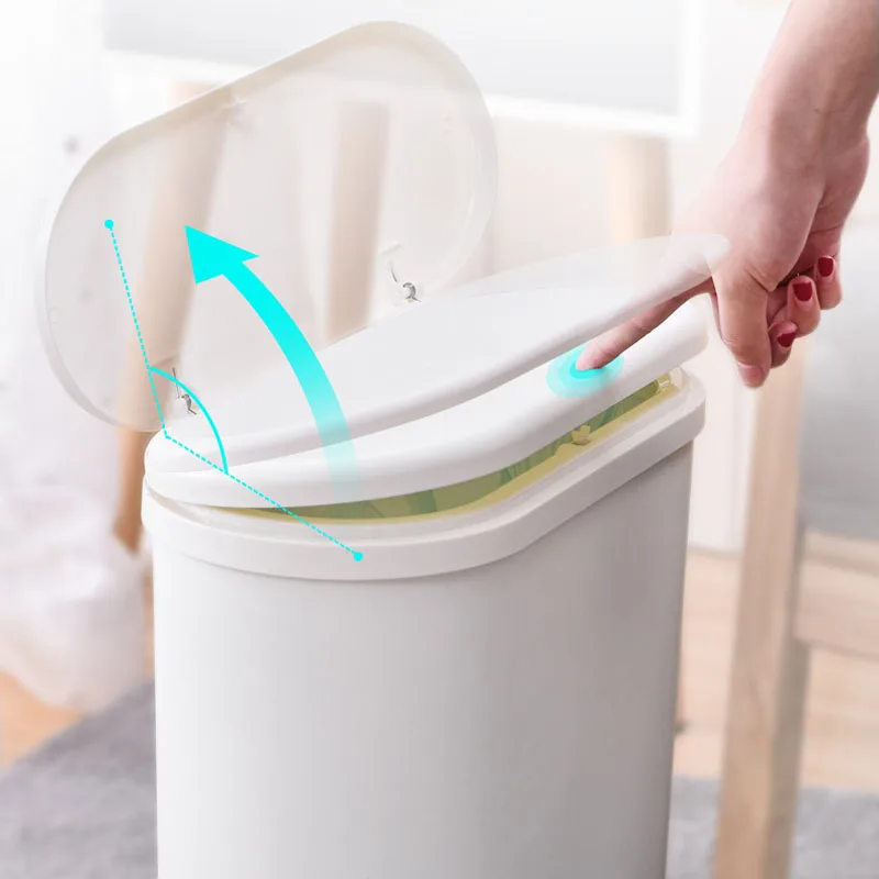 10L Plastic Trash Can Wastebasket with Press Type Lid Bathroom Powder Room Bedroom Home Kitchen Livingroom Garbage Container Bin