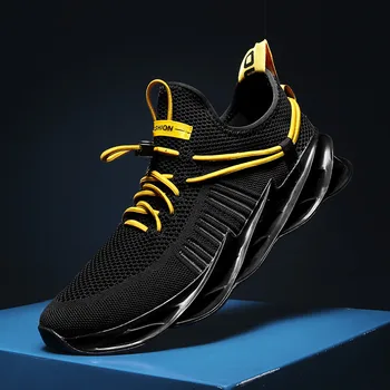 

New Flyknit Light Running Shoes Blade Cushioning Sneakers for Men Breathable Outdoor Sport Shoes Classic Black Walking Sneakers