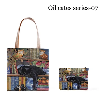 

2020 New fashion Lady's shoulder bag & wallets Printing canvas bag ins oil cates photo customized girls schoolbag White cloth