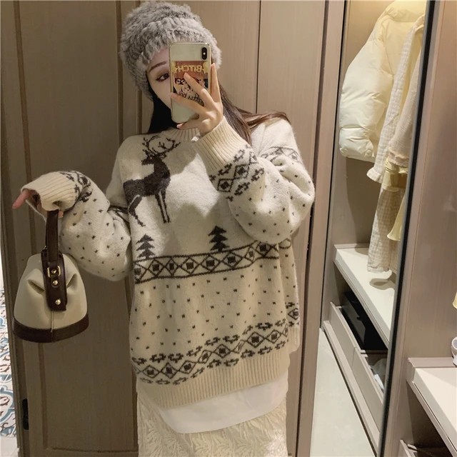 Реальная цена рождественский стиль повседневный корейский пуловер