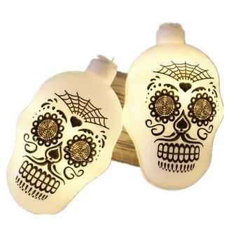 

10 Heads 1.5m LED Light String Painted Round Skull Lights Battery Halloween Decoration Night Light Hanging Decor Lanterns