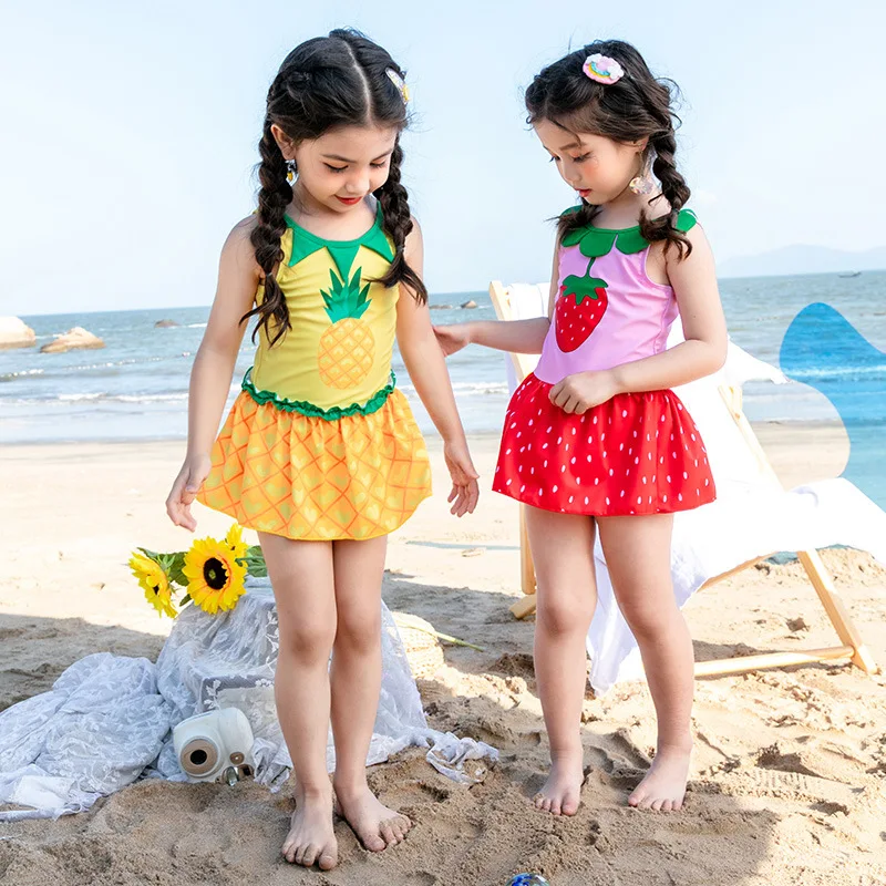

2020 New Style Children Swimsuit Skirt-One-piece Cute Cartoon Pineapple Strawberry Printed Children Swimsuit GIRL'S