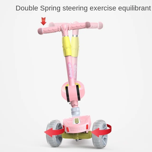 Children 3 In 1 Kick Scooter Folding Skateboard Kids Adjustable Height Flashing Light 3 Wheels Foot Scooters Boy Girl Scooter 2