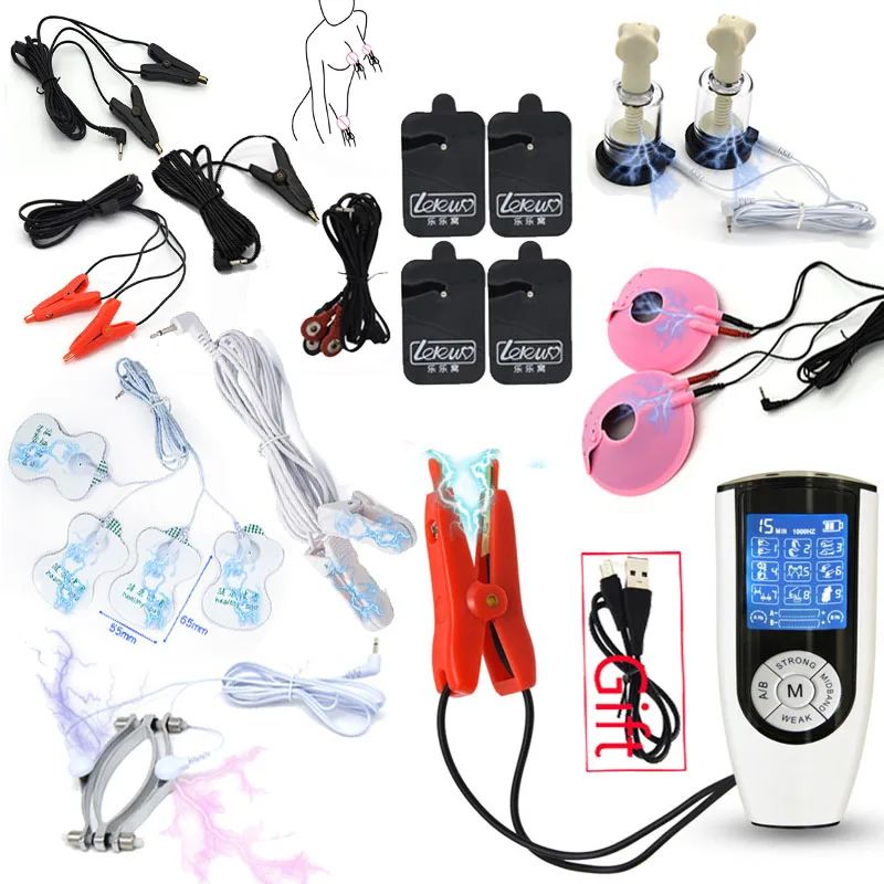 Electro Shock Nipple Clamp Clitoris Clip Labia Clip Massage Pad Strong BDSM Electro Stimulate Breast Flirting Sex Toy For Couple electro sex toys electric sex toys