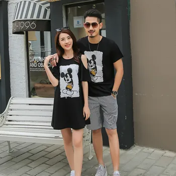 

Korean couple clothing mickey tshirts college fashion style pair lovers women summer beach dress matching clothes outfit wear 33