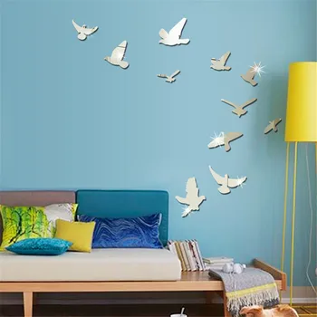 

Wall stickers home decor living room acrylic bird wall stickers living room bedroom creative mirror наклейка на стену#py