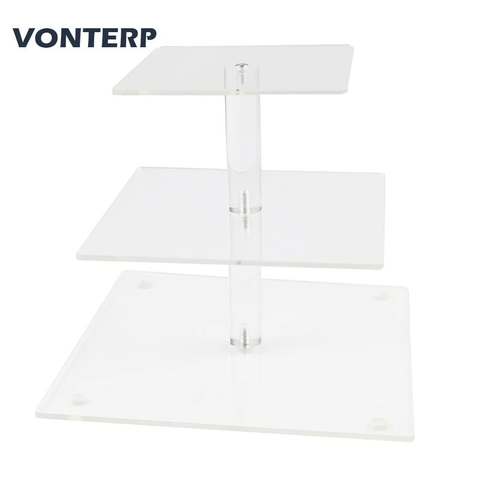 

HMROVOOM square Transparent 3 Tier Acrylic Cupcake Display Stand /cake stand Display Tower Wedding Birthday Party Decoration