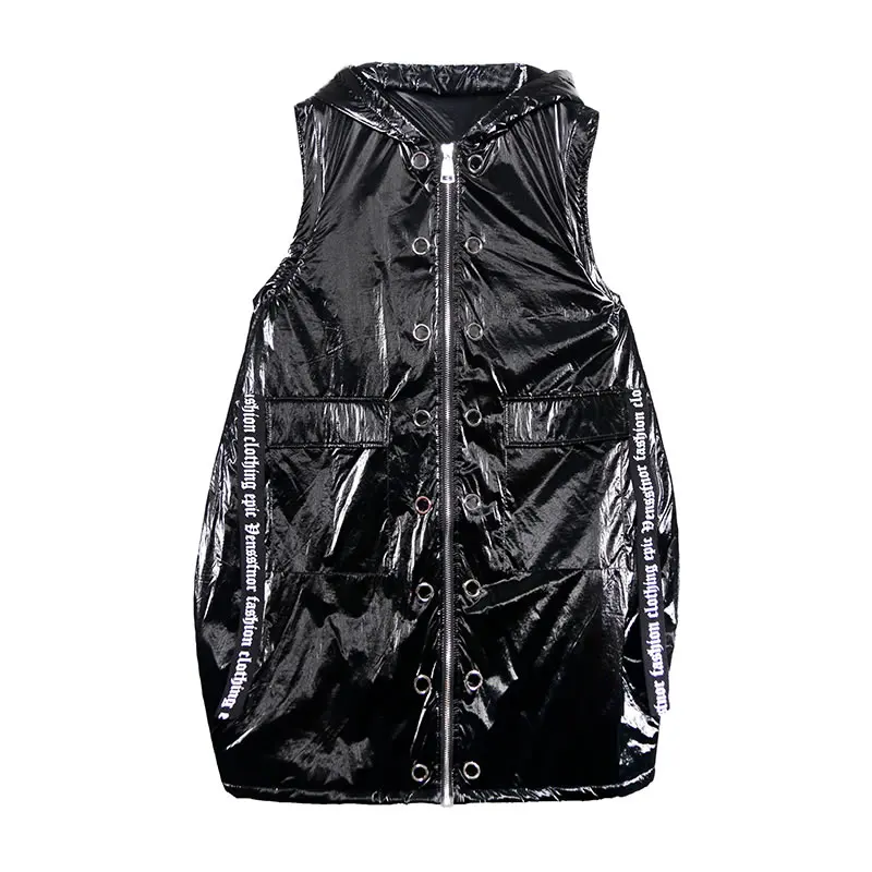 XITAO Tide размера плюс ленточный жилет с буквенным принтом женская одежда модная Корейская куртка с капюшоном и воротником GCC2618 - Цвет: black   GCC2618