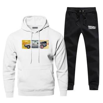 

Movie Back To The Future Print 2 Piece Set Fleece Warm Pants Sweatshirt Hoodies Casual Gym Mens Jogging Autumn Winter Sweatpants
