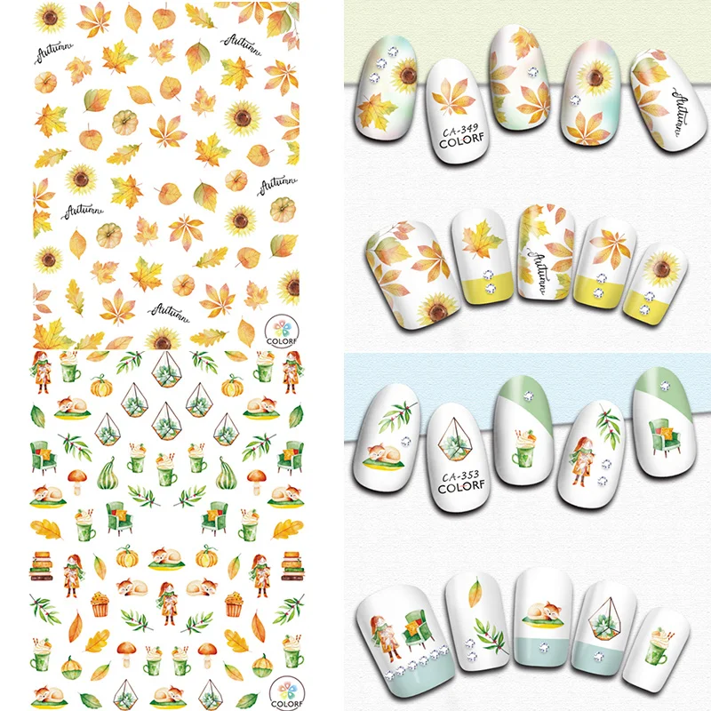 

1 Sheet 3D Nail Stickers Autumn Theme Maple Leaves Nail Transfer Decal Sticker Paper Decorations for Nails Art DIY Design