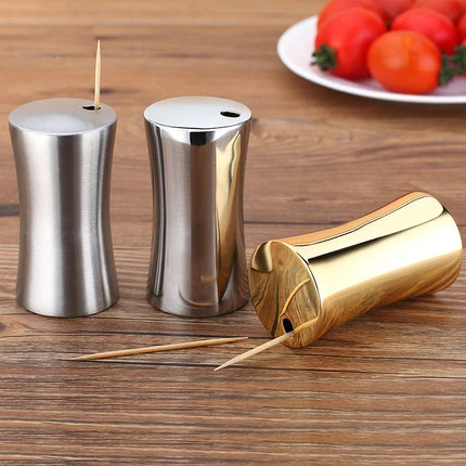 

New Hot Selling Reusable House for Toothpicks Polished Stainless Steel Tooth Pick Holder for Toothpicks Organizer Jar Golden