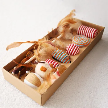 

Cat Toy Seven-piece Suit Bell Ring Mouse Funny Cat Pole Braided Rope Little Mouse Toy Straw Small Ball Cat Toy Seven-piece Set