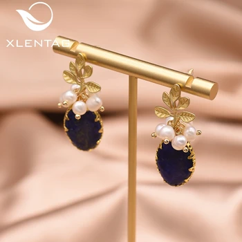 

XlentAg Natural Lapis Lazuli Pendant Pearl Earrings Tree Of Life Aesthetic Blue Stone Accessories Women Romantic Jewelry GE0897