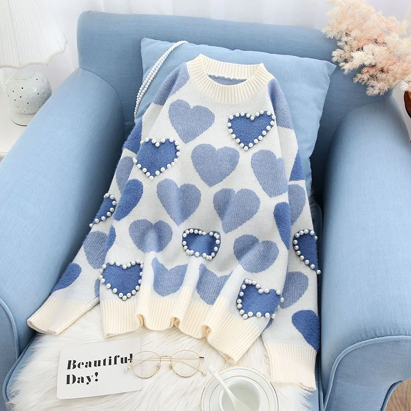 Günstig Oansatz gestrickte frauen pullover und pullover perle perlen süße dame elegante pullover outwear mantel tops