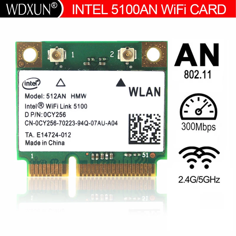 wifi card original INTEL WiFi Link 5100 512AN_HMW A/G/N Dual Band WiFi WLAN Half Mini PCIe Card 300M wifi card