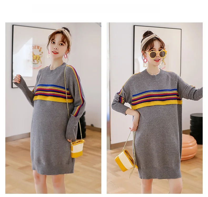 Pregnancy Clothes For Winter Warm Nursing Dresses Breastfeeding Long Sleeve Autumn Knitted Maternity Woman Casual Dresses