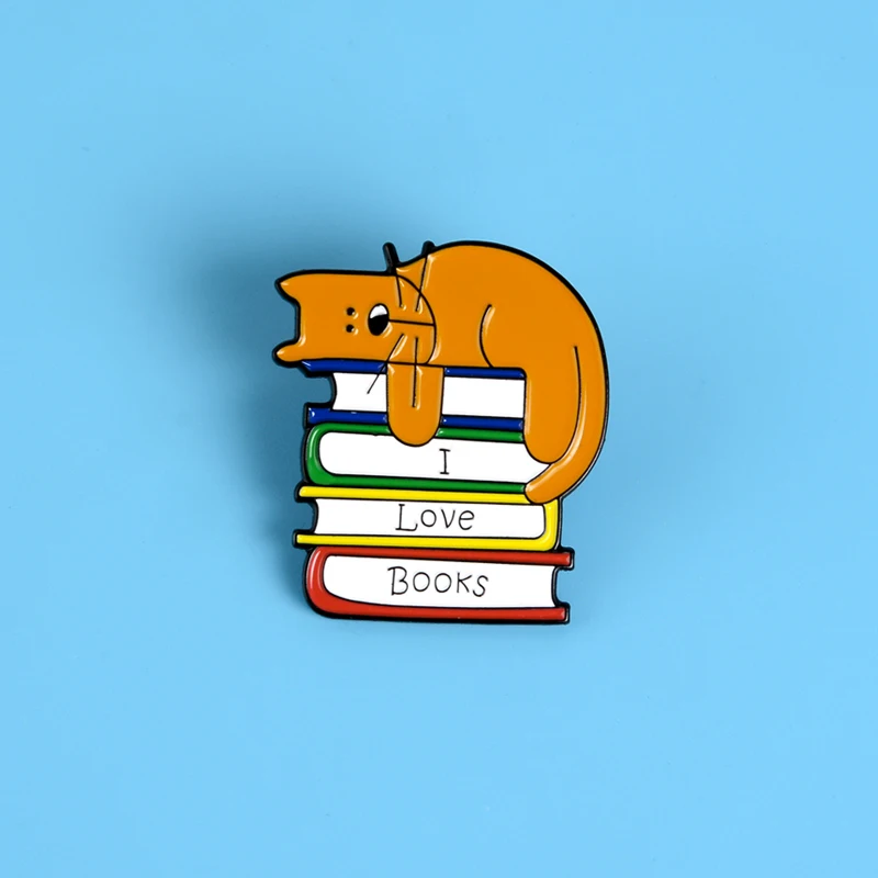 Мультфильм шпилька с подвеской «Кот» я люблю книги червь Жесткий Эмаль значок нагрудные булавки броши для сумки рюкзак аксессуары