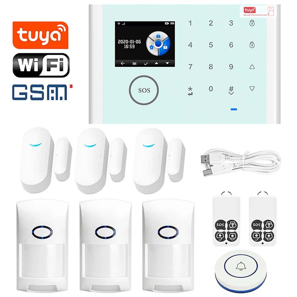 

Jeatone New Tuya WiFi GSM Home Alarm Burglar System Wireless DIY Security Kits LCD Display Touch Screen Keyboard Phone Control