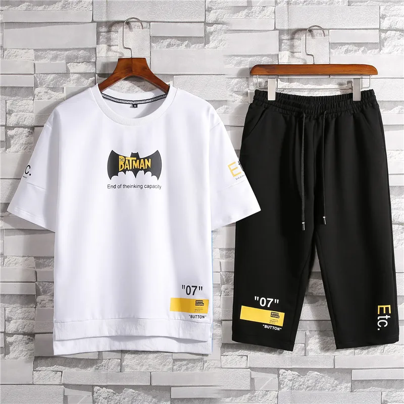 

Short Sleeve MEN'S Suit 2019 New Style Summer Wear Sports Casual Running Two-Piece Set Half Sleeve Trend T-shirt Capri Pants