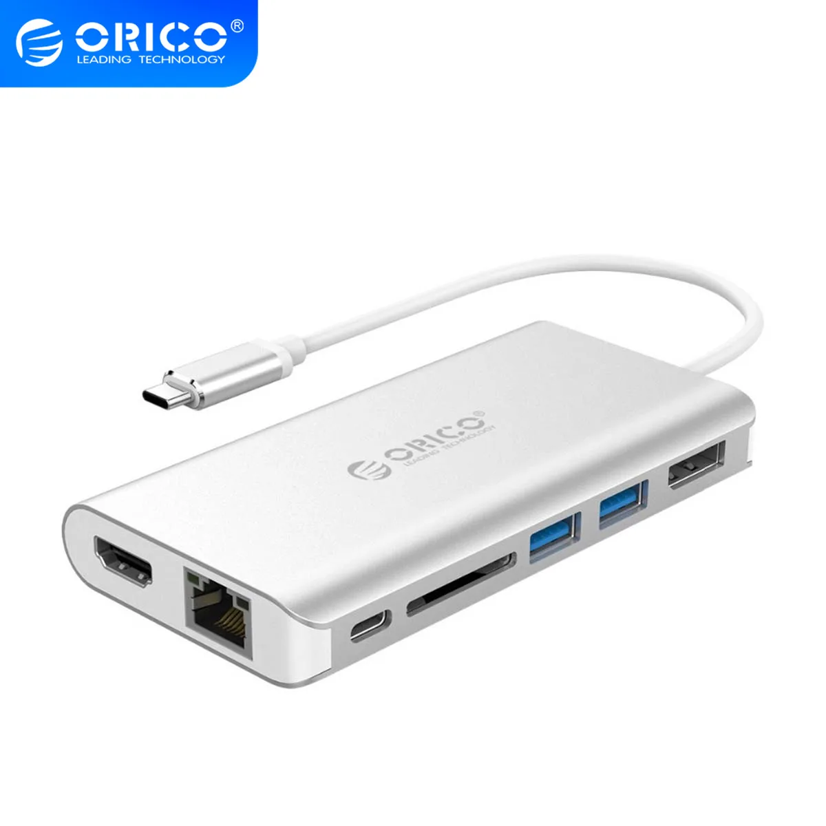 Usb концентратор ORICO Type C к HDMI RJ45 VGA для MacBook Samsung HUAWEI 8 в 1 USB 3 0 кабель 15 см C|USB-хабы| |