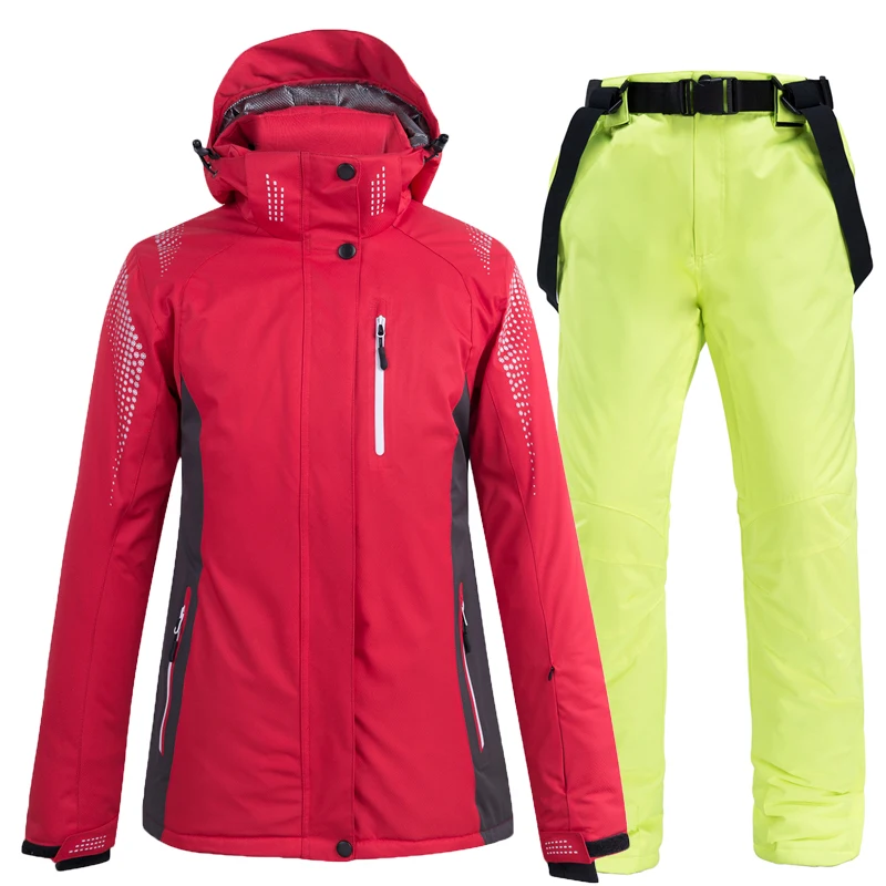 Зимний-30 °C теплый лыжный костюм женский бренд лыжная куртка и брюки теплые водонепроницаемые дышащие лыжные и сноубордические костюмы - Цвет: color04