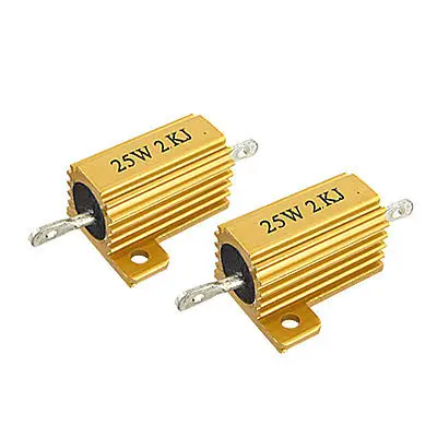 2 шт золотой тон 25W 2K Ohm 5% алюминиевые Плакированные резисторы